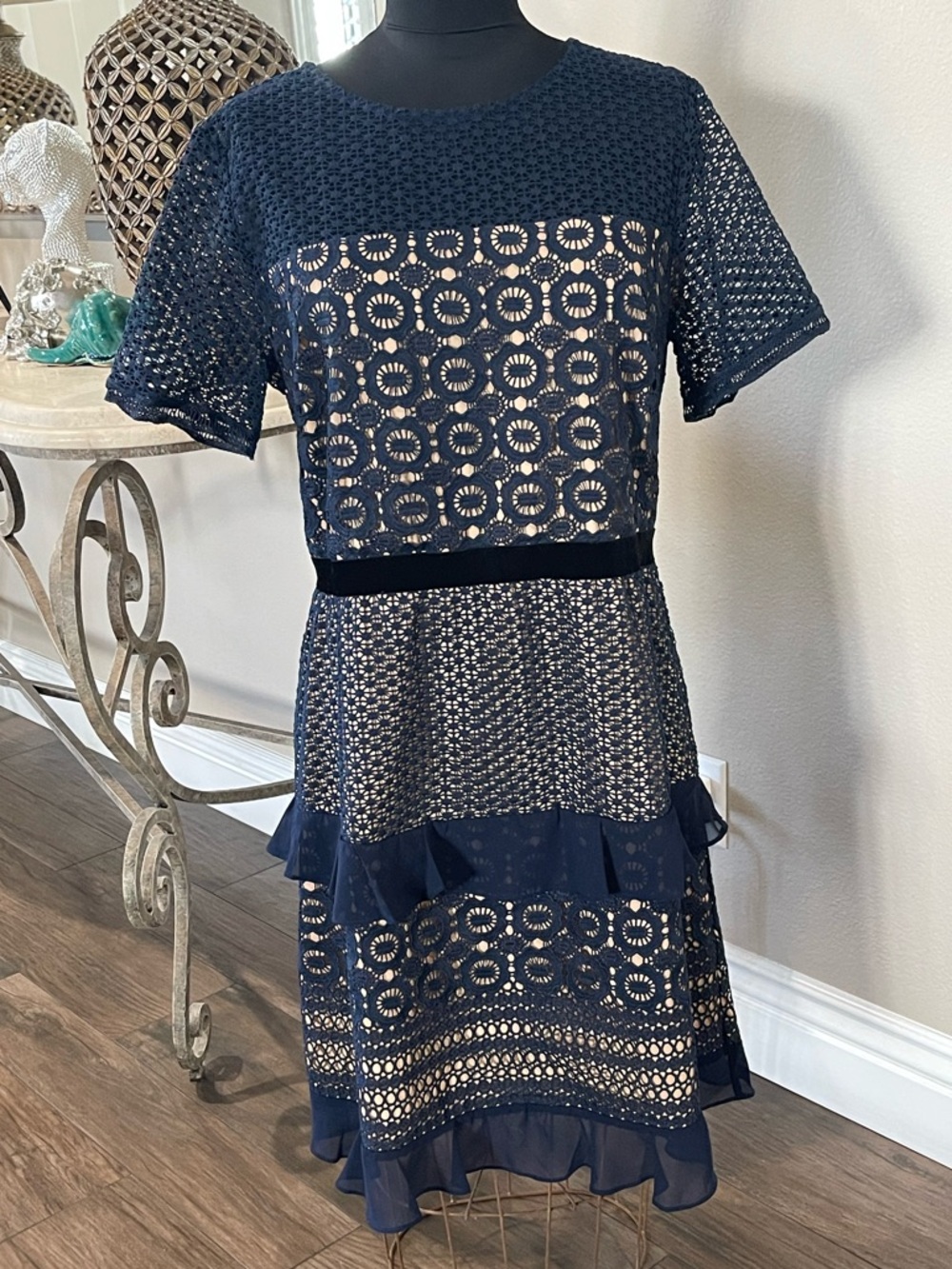 Chelsea28 Navy Crochet Lace Midi Dress